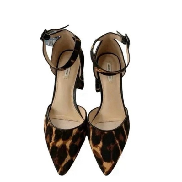 Leopard Print Ankle Strap Alex Marie Block Heel Women’s Sandals - Picture 8 of 12